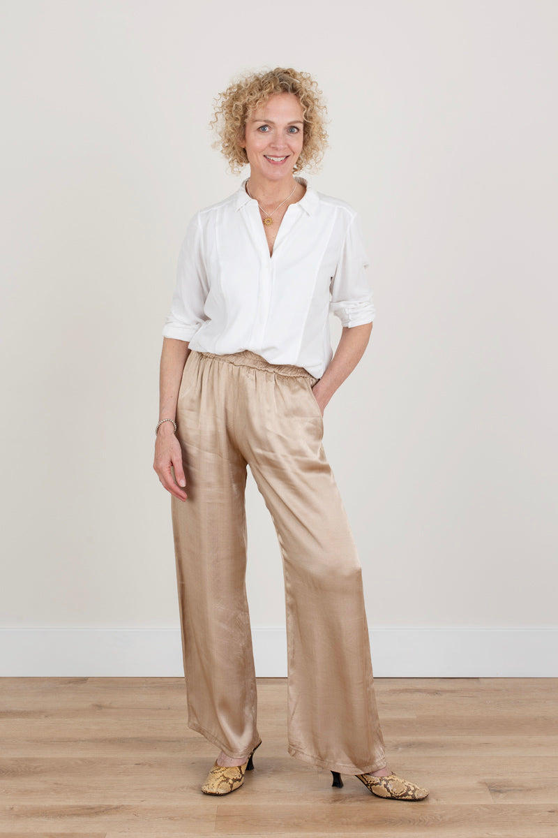 Silky Wide Leg Beige Trousers