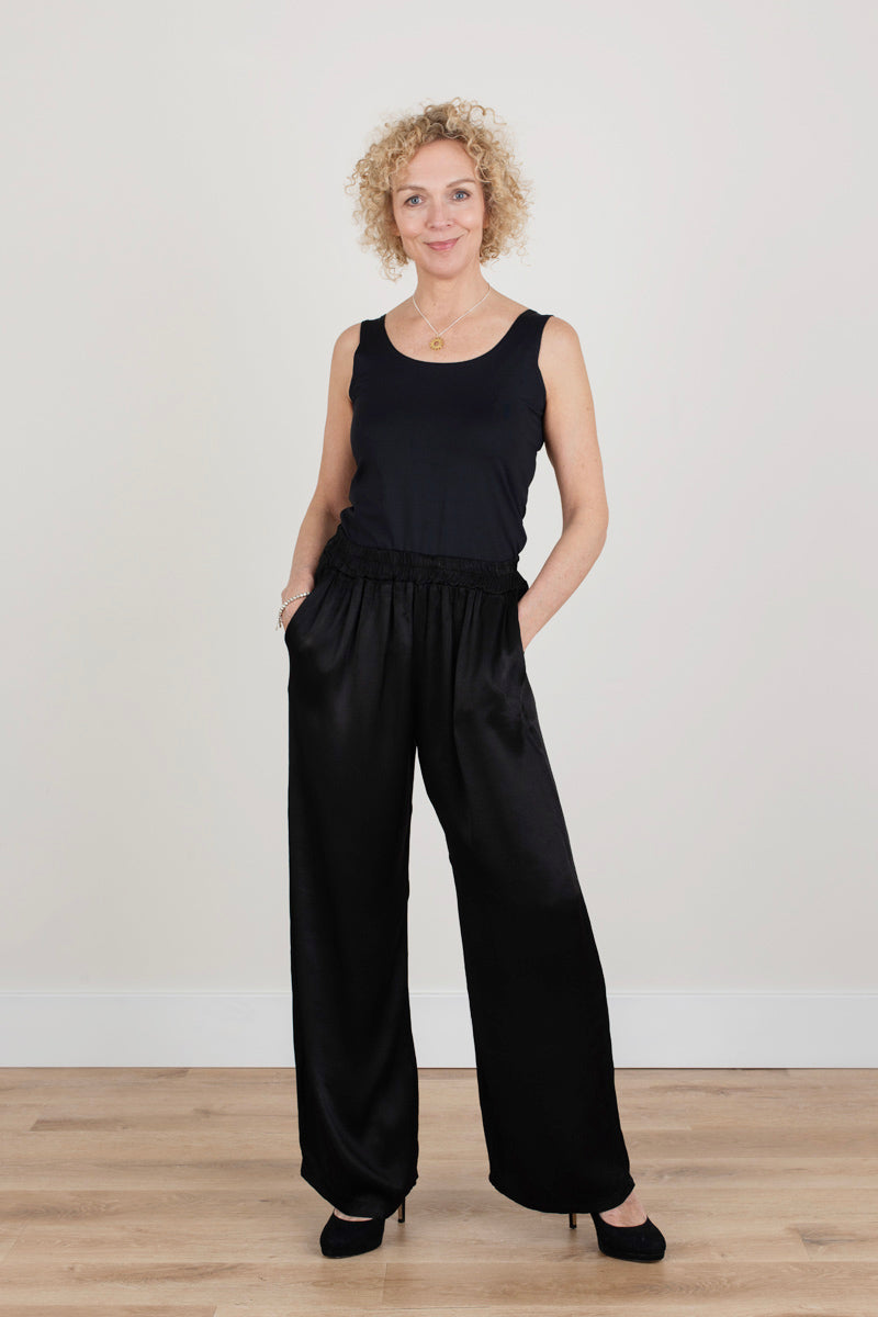 Silky Wide Leg Black Trousers