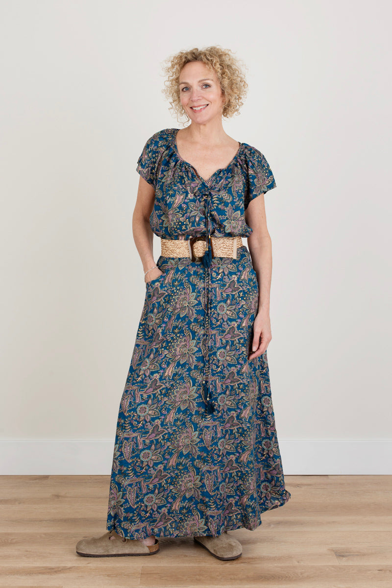 Blue Print Tassle Blouse