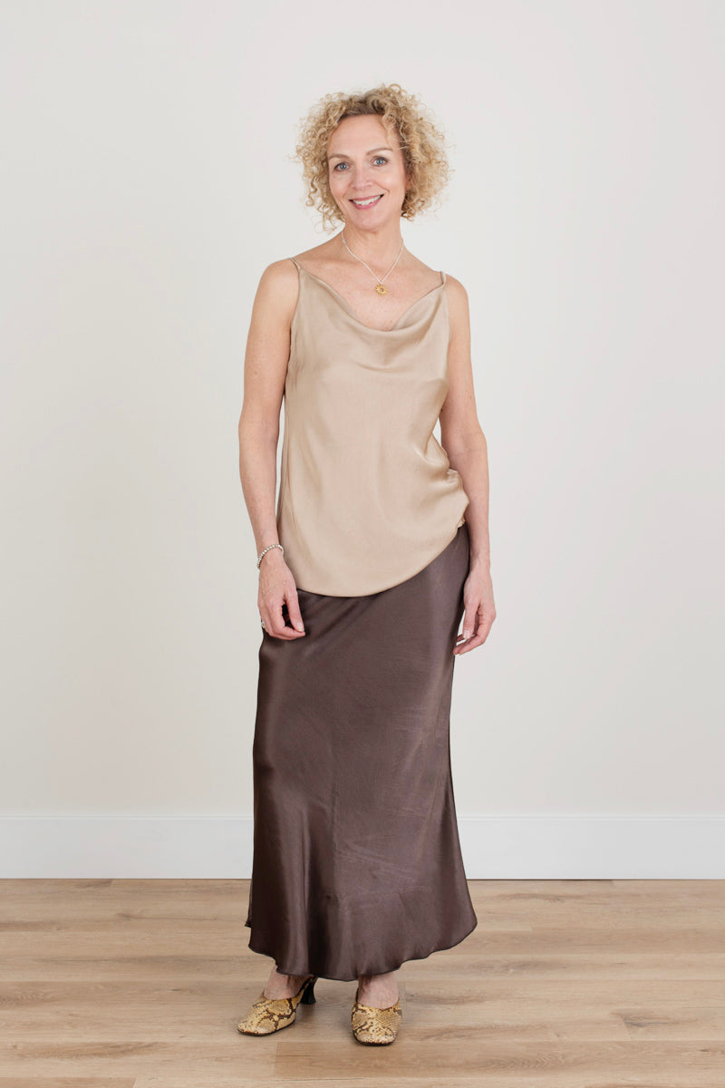 Brown Satin Slip Skirt