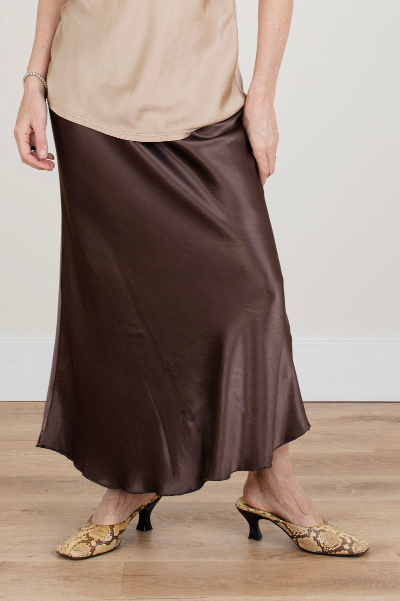 Brown Satin Slip Skirt