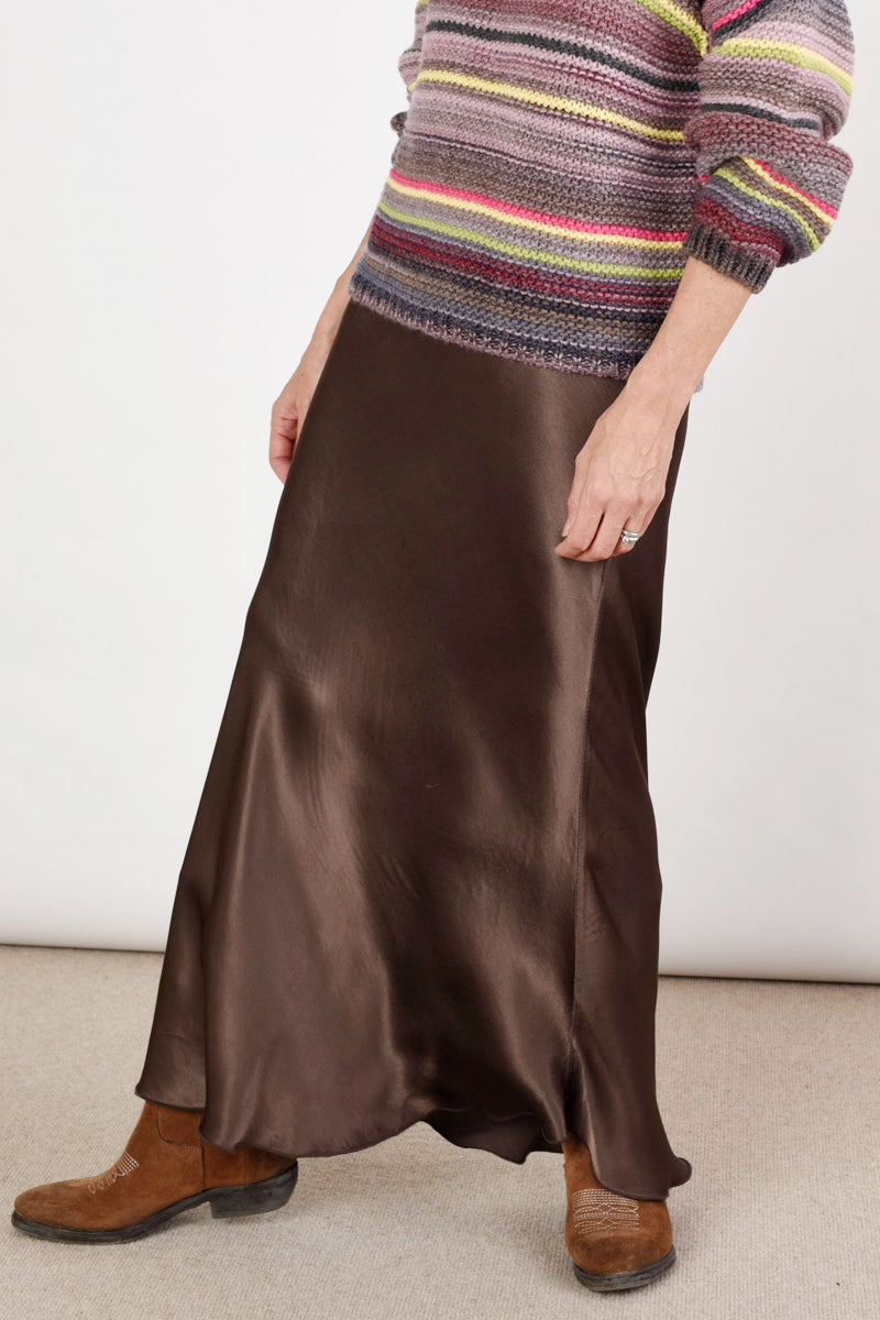 Brown Satin Slip Skirt