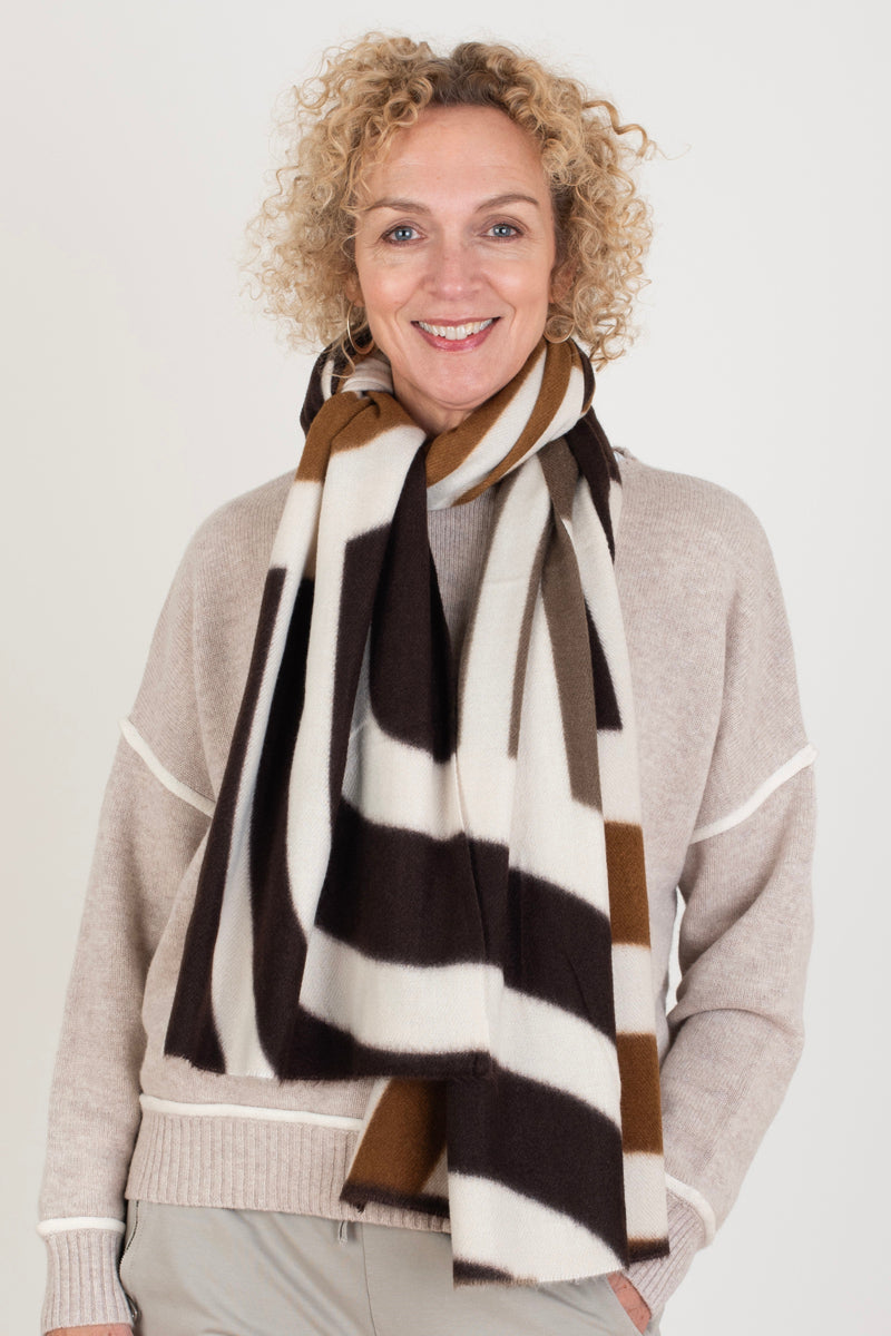 Geometric Cream Brown Scarf