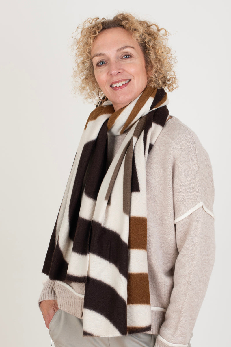 Geometric Cream Brown Scarf