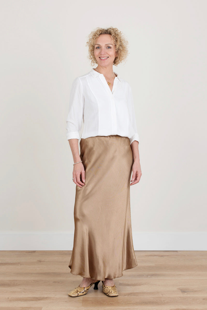 Caramel Satin Slip Skirt