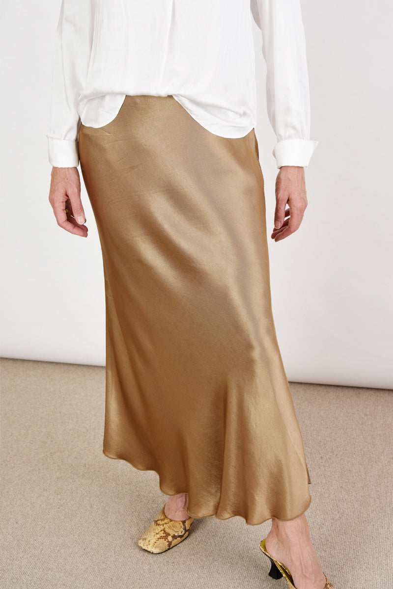 Caramel Satin Slip Skirt