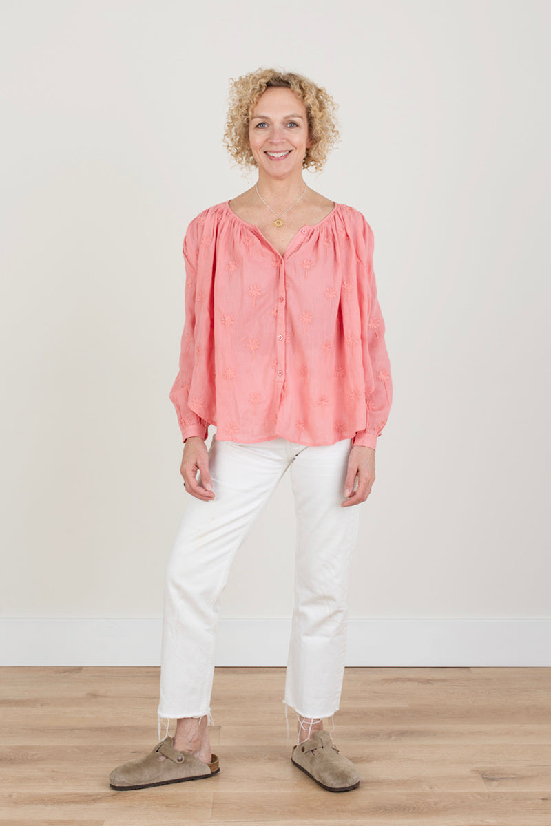 Coral Embroidered Shirt