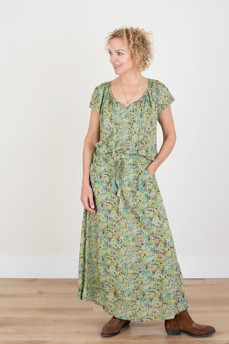 Green Pattern Tassle Blouse