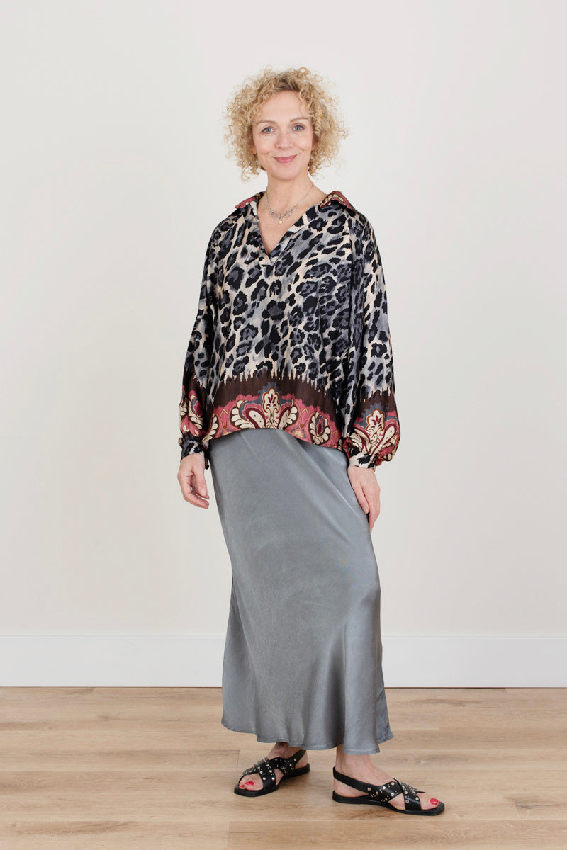 Grey Animal Print Blouse