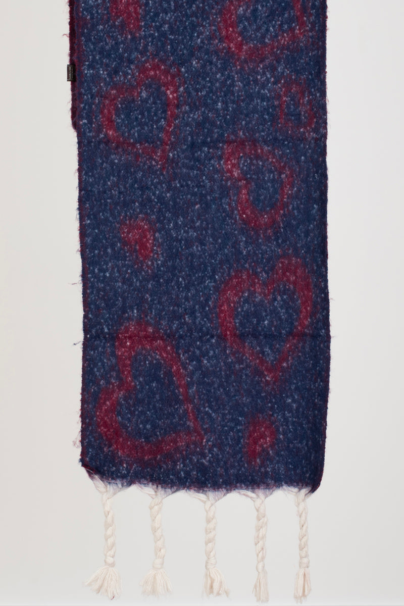 Love Heart Blue and Burgundy Blanket Scarf