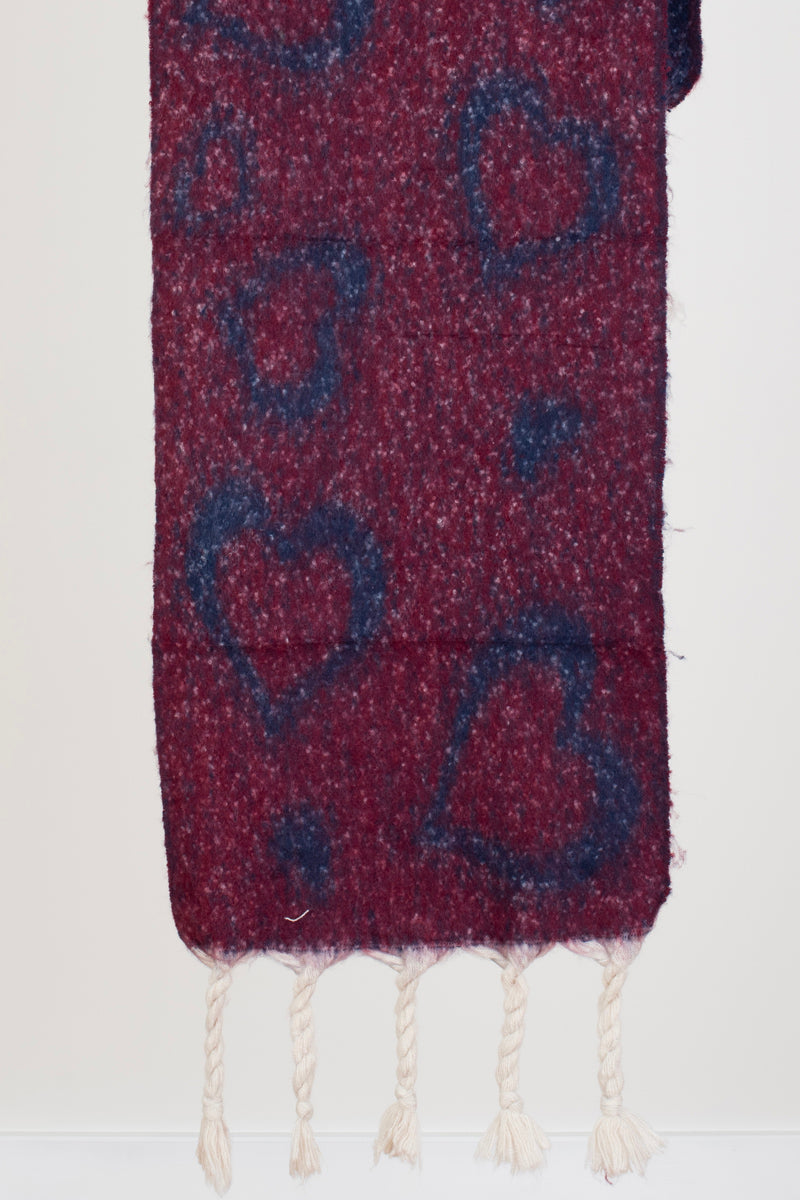 Love Heart Blue and Burgundy Blanket Scarf