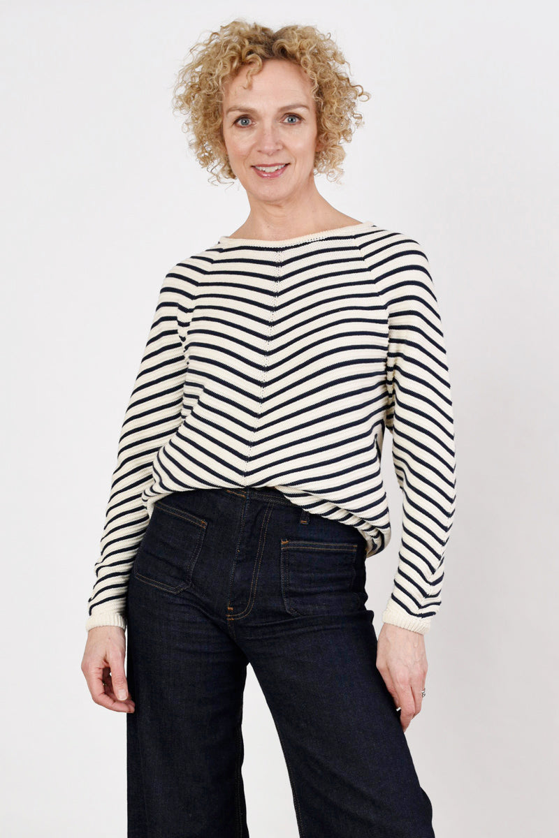 Navy and Cream Striped Jumper