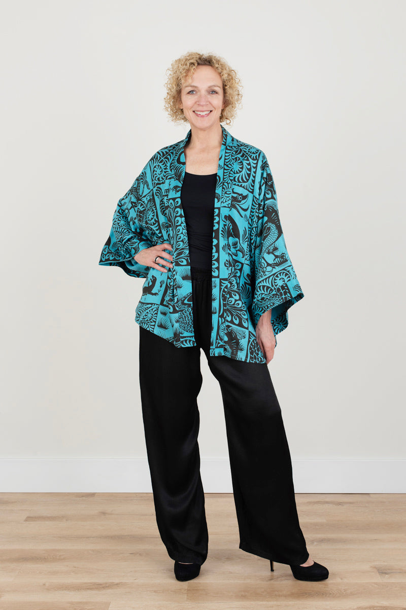 Teal and Black Kimono style jacket