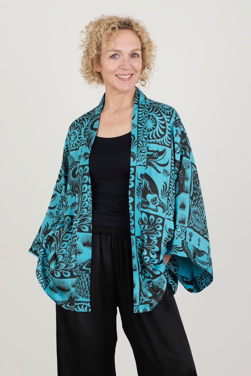 Teal and Black Kimono style jacket