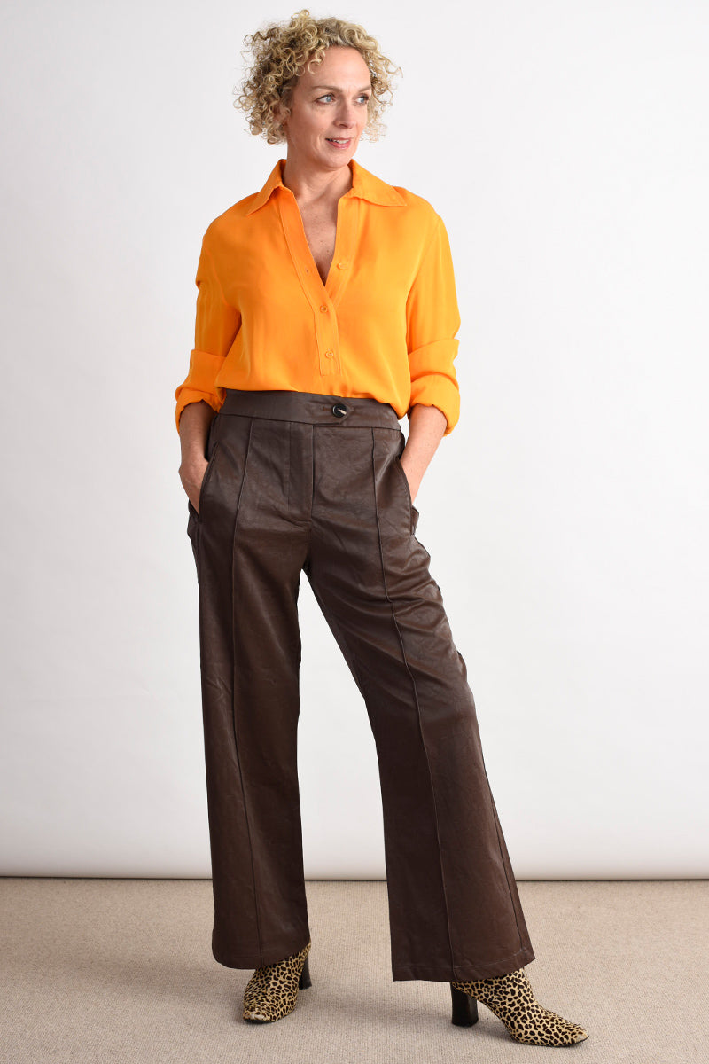 Brown Faux Leather Trousers