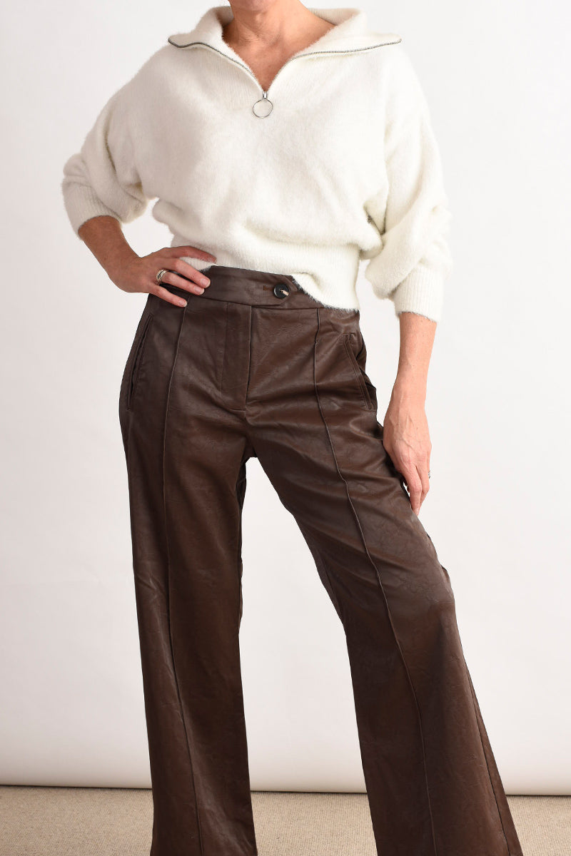 Brown Faux Leather Trousers