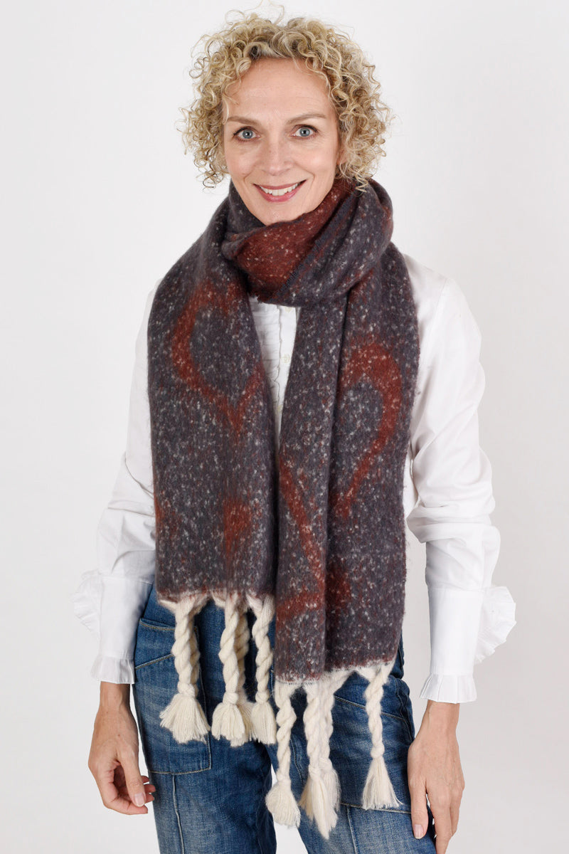 Love Heart Grey and Burgundy Blanket Scarf