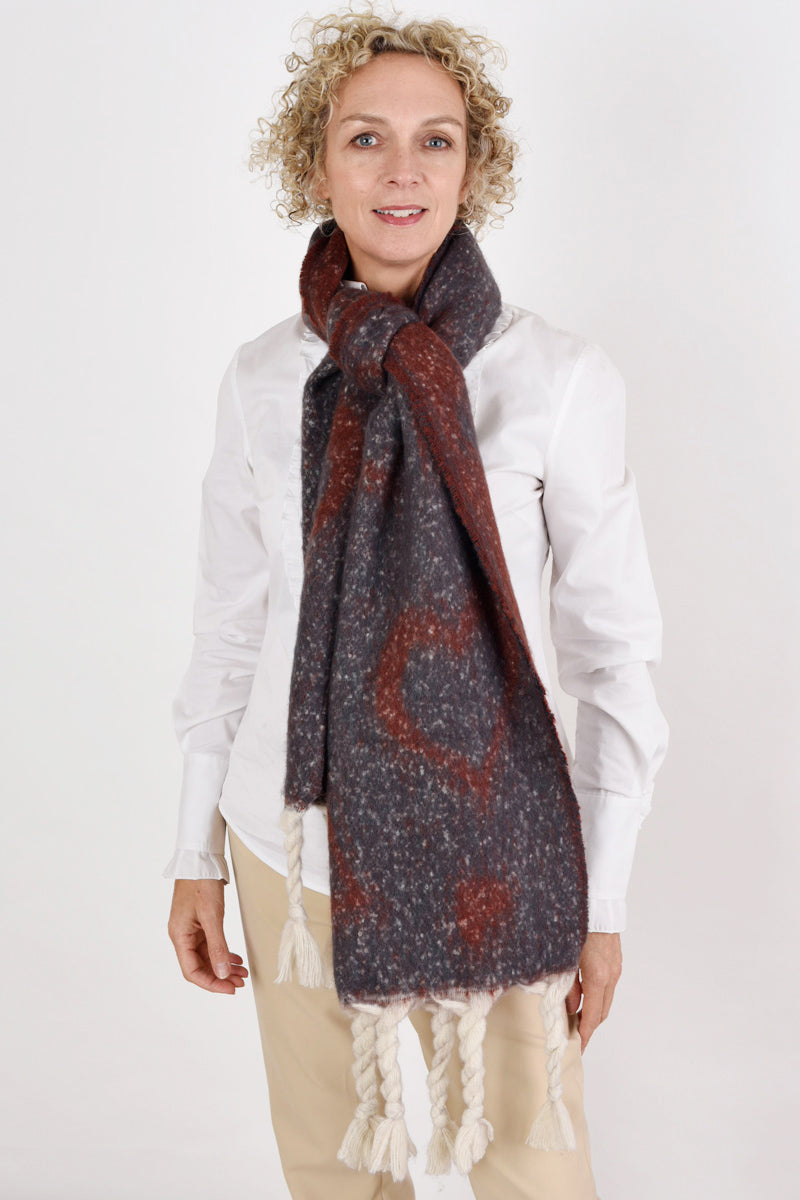 Love Heart Grey and Burgundy Blanket Scarf