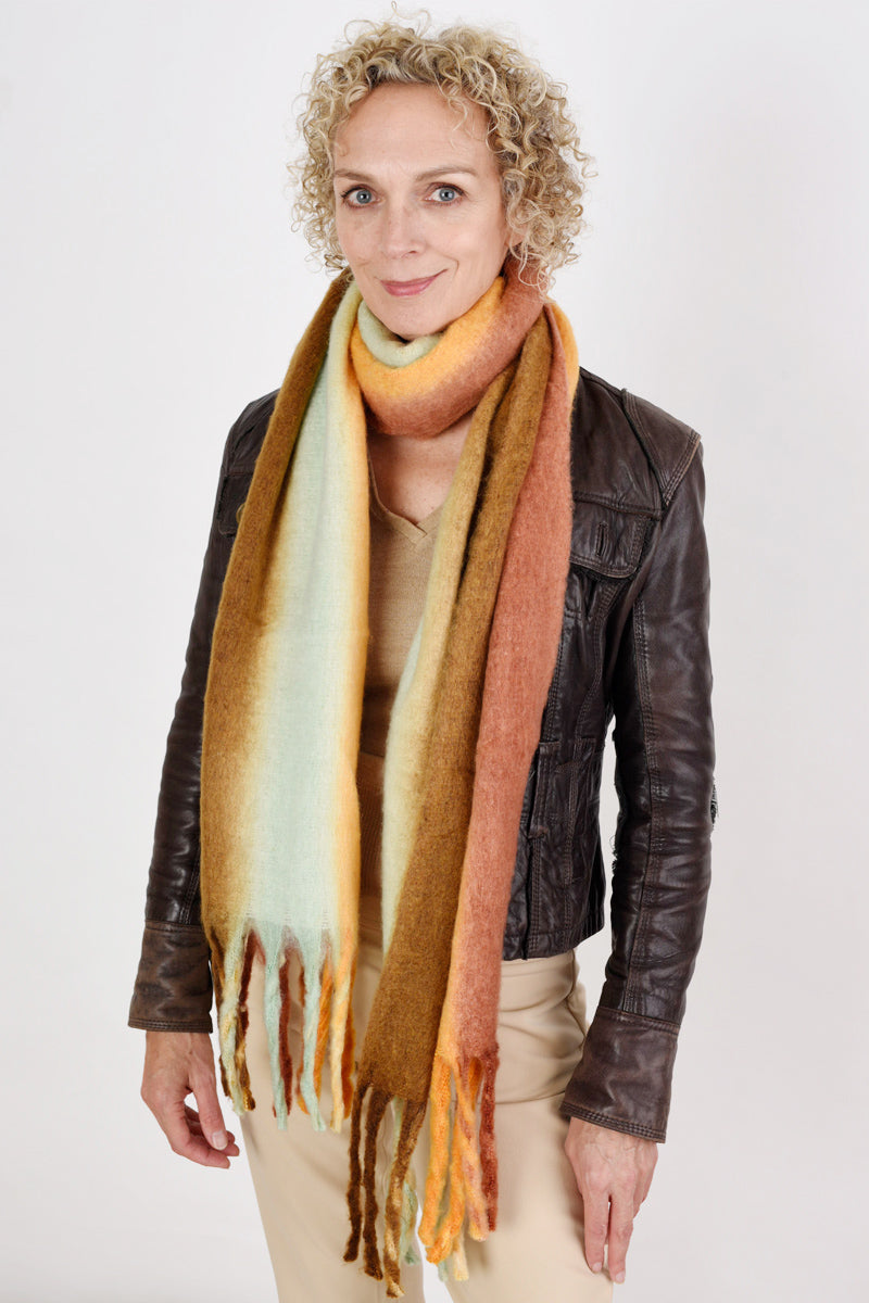 Khaki Mint And Orange Wrap Scarf