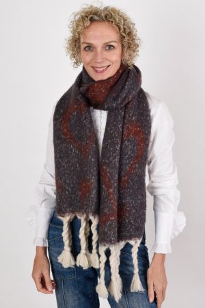 Burgundy and grey blanket scarf by Karen Dean, Personal Stylist at Wink To The Wardrobe Boutique